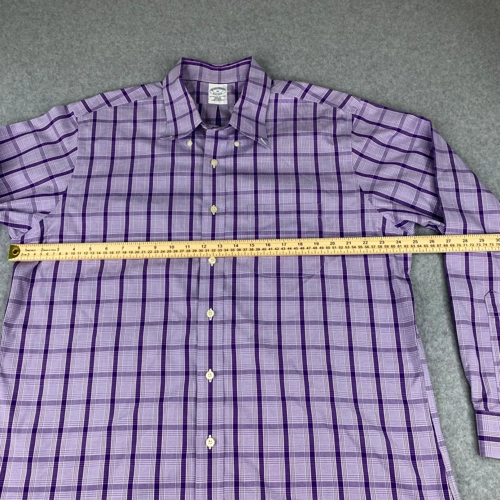 Brooks Brothers Button Down Shirt Mens XL Purple Plaid Slim Fit Non Iron Cotton